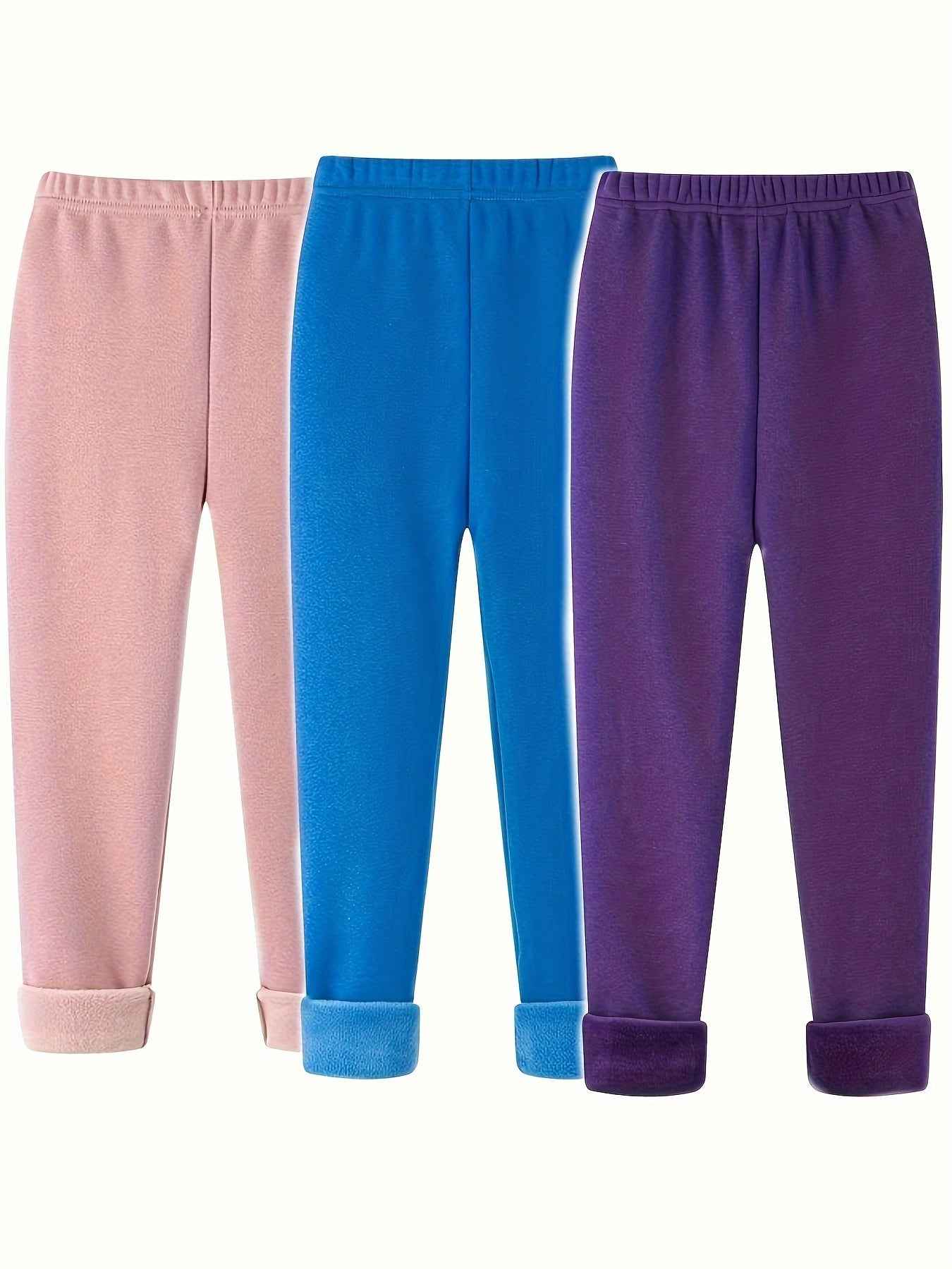 3pcs Winter-Lined Leggings for Kids - Warm Skinny Fit Tights for Boys & Girls, 95% Polyester/5% Spandex, Perfect for Playdates and Cold Weather