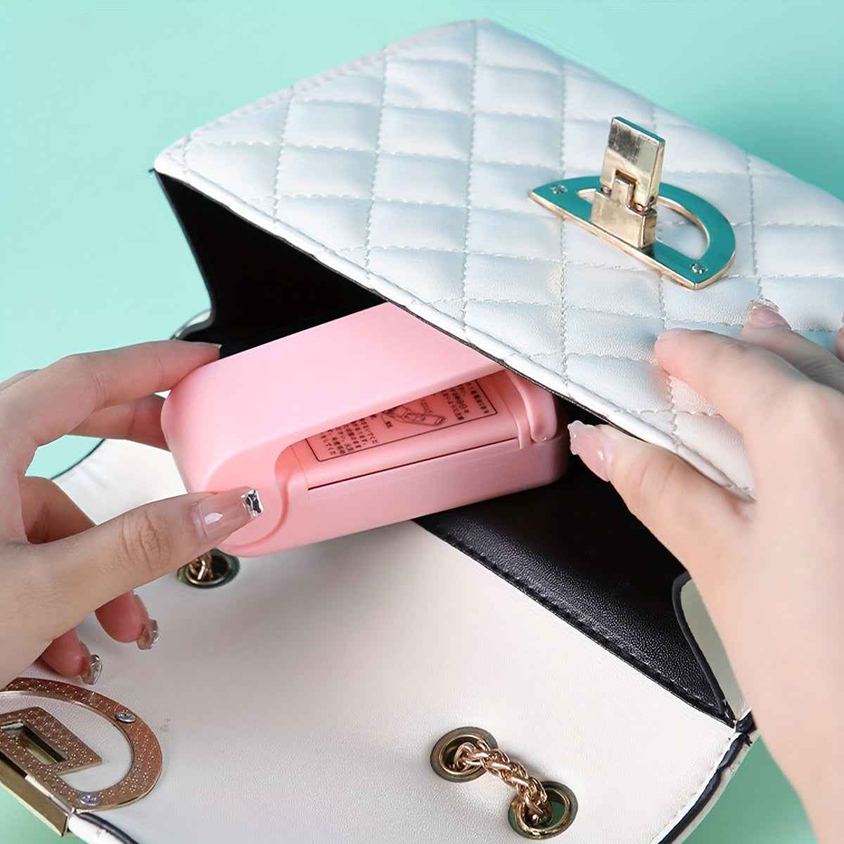 Mini Vacuum Food Sealer - Cordless Portable Handheld Device with One-Touch Seal System & Low-Loss Heating Technology in White/Pink