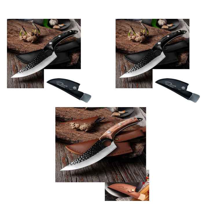 Slaughter Cutting Meat Boning Knife - Small Scimitar for Skinning and Butchering Pigs Sheath Black Brown Set B