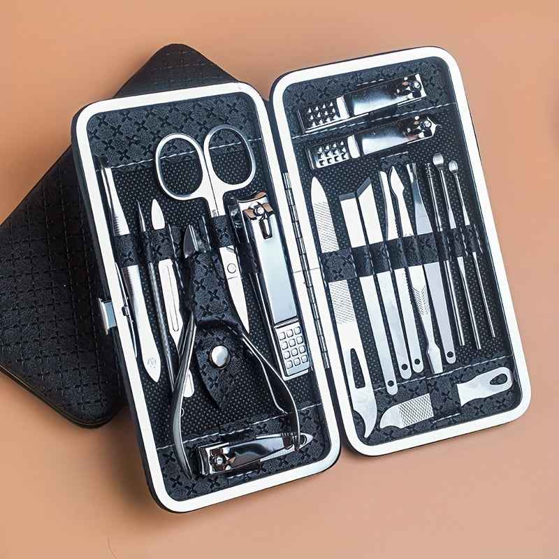 Professional Manicure And Pedicure Set, Nail Clipper Nail Cutter Nail Files Ear Spoon, Beauty Tools Grooming Set with Portable Case, for Nail Care, for Household And Travel 19pcs-black