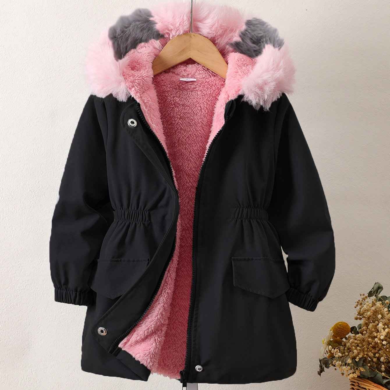 Winter Hooded Jacket for Girls - Warm Long Sleeve Zip-Up Coat with Pockets | A-Line Silhouette for School, Playdates & Outdoor Activities Black