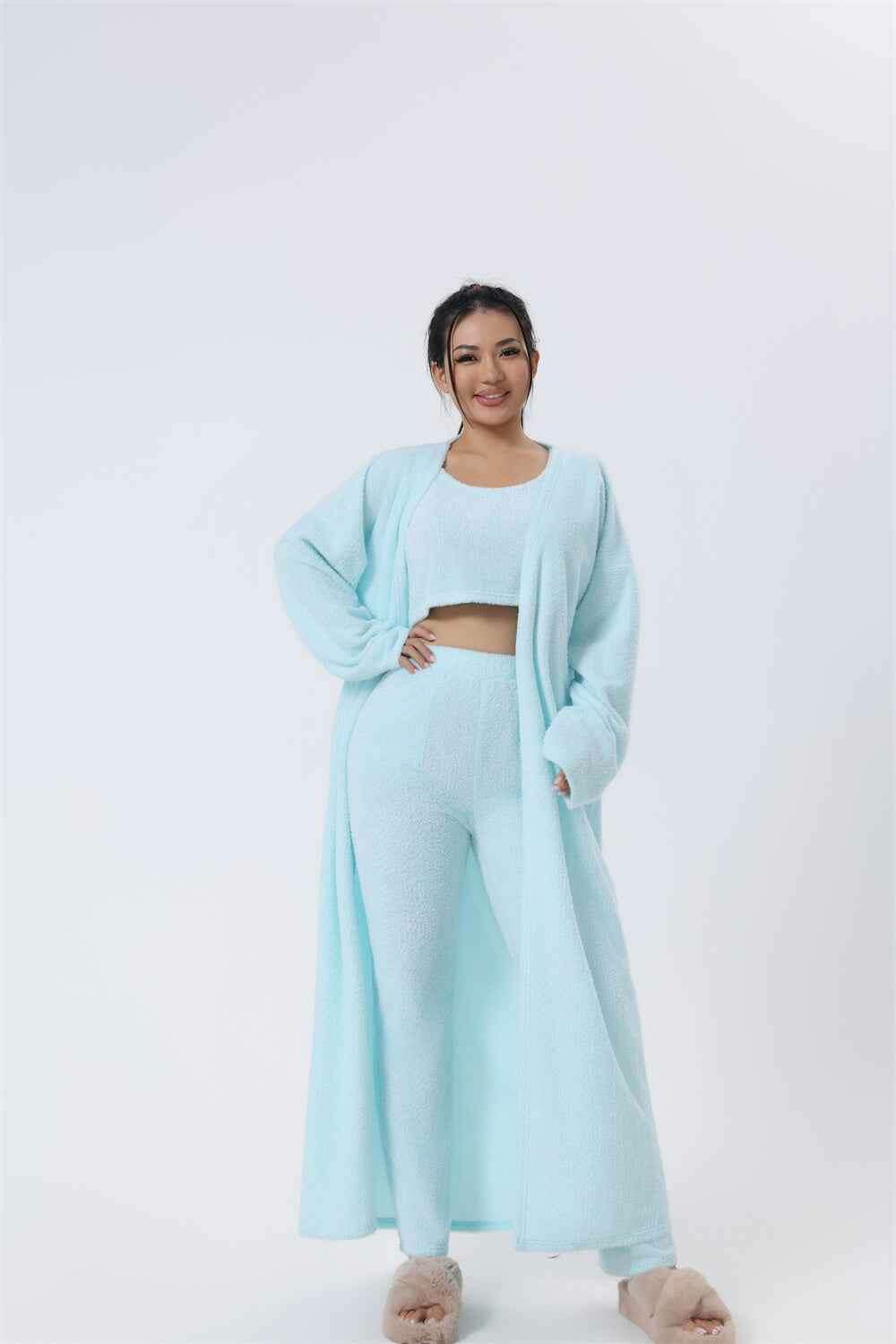 3-Piece Women's Pajama Set for Cozy Winter Loungewear Light blue