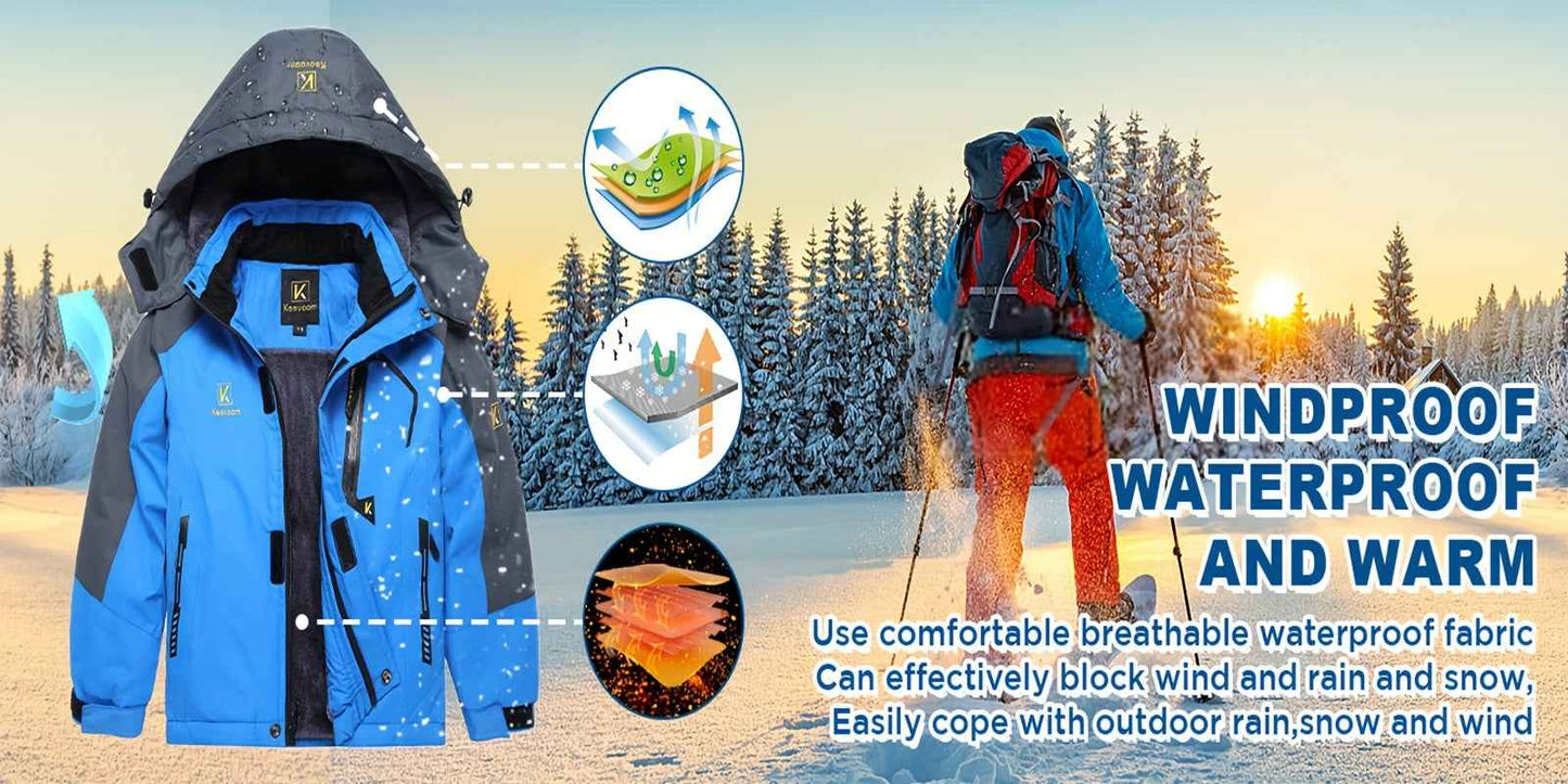 Girls' Windproof Ski Jacket - Thickened Warm Hooded Liner for Outdoor Mountaineering and Travel, Practical Multi-Pocket Design