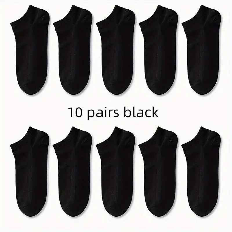 Breathable Anti-Odor Socks for Men & Women - Moisture-Wicking, Quick-Dry, Sweat-Resistant, Available in Black, White, Gray, and Beige (1/5/10/30 Pairs) One Size: US (6-10) Black (10 Pairs)