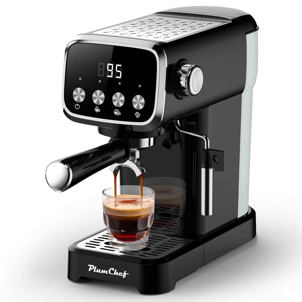 20 BAR Slim Vertical Espresso Machine With Milk Frother, Built-in Cup Warmer, 43 OZ Detachable Tank, For Rich Espresso, Americano, Latte, Compact Space-Saving Design, Screen Button, Black PLJY0110
