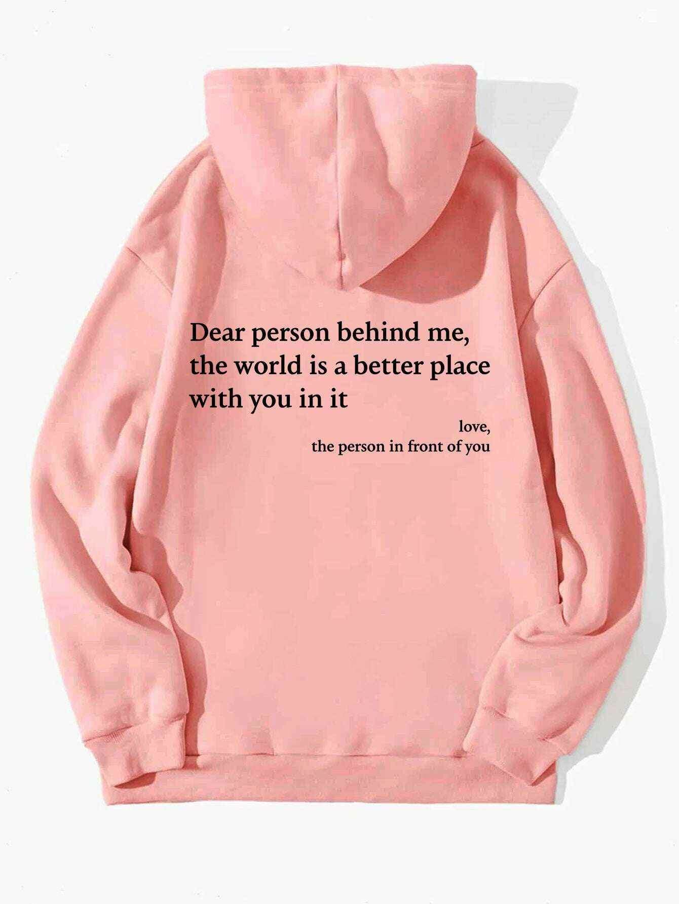 The World Is Better With You Unisex Printed Hoodie - Plush Kangaroo Pocket Pink