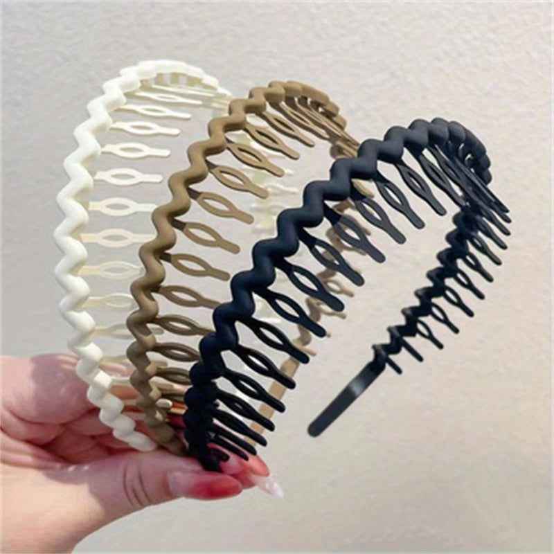 Hair Clip Frosted Color Headband Women's Non-slip Band Teeth Simple Pressure Headband Face Headband Hair Accessories 3pcs Black milk Coffee off-white