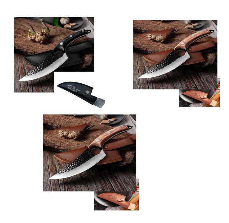 Slaughter Cutting Meat Boning Knife - Small Scimitar for Skinning and Butchering Pigs Sheath Black Black Set A