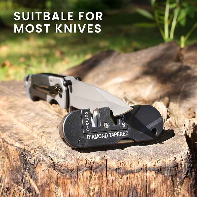 [Multi-Tool Knife Sharpener] 4-in-1 Multi-Tool Outdoor Knife Sharpener & Sharpening Tool | Lightweight Stainless Steel Clip-On Design, Ambidextrous, for Camping, Hiking, Fishing, DIY Projects, Camping Accessories, Sleek Metal