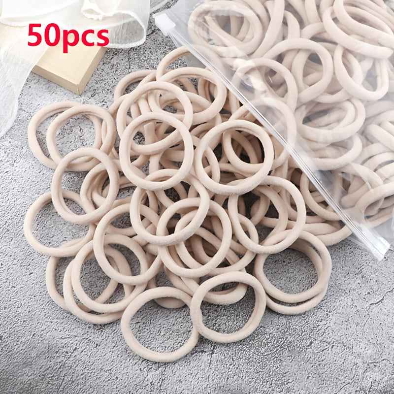 Hair Bands for Women - 50pcs Set Basic Elastic Headbands in Solid Colors for Ponytails and Hair Accessories 50pcs milky white