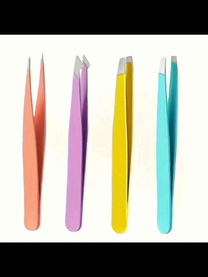 1pcs/4pcs Tweezers For Eyebrows, Slant Tip/ Angled Tip Eyebrow Tweezers, Precision For Eyebrows Facial Hair, Ingrown Hair