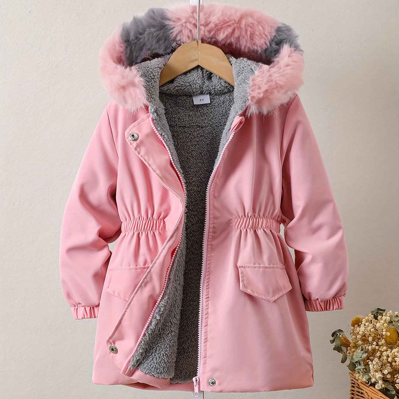Winter Hooded Jacket for Girls - Warm Long Sleeve Zip-Up Coat with Pockets | A-Line Silhouette for School, Playdates & Outdoor Activities Pink