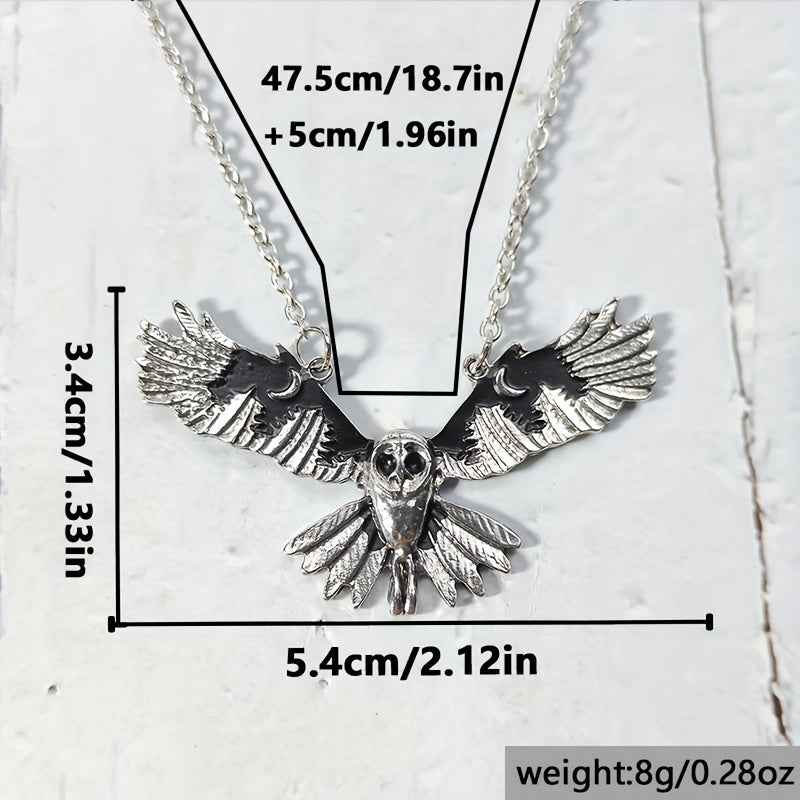 Vintage Owl Pendant Necklace with Moon Phase Art – Unique Animal Totem Jewelry Gift for Women and Women's Satin Pajama Set Silvery 1