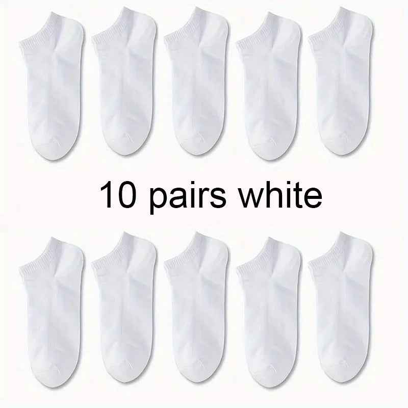 Breathable Anti-Odor Socks for Men & Women - Moisture-Wicking, Quick-Dry, Sweat-Resistant, Available in Black, White, Gray, and Beige (1/5/10/30 Pairs) One Size: US (6-10) White (10 Pairs)