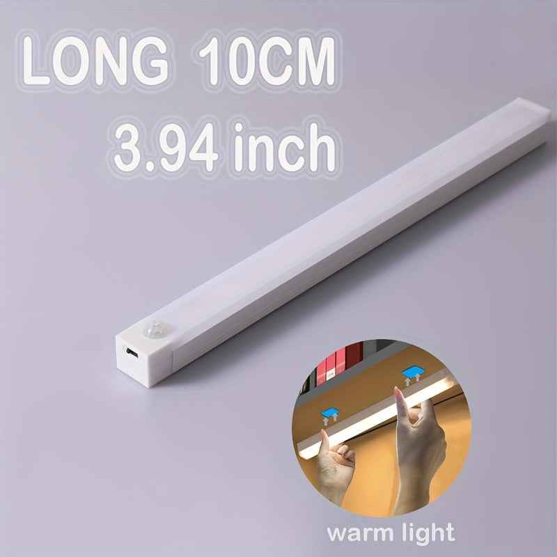 Rechargeable Motion Sensor LED Light Strip with Magnetic Adhesive & USB Power - Smart Cordless Lighting for Kitchen, Wardrobe, Stairs, Hallway Warm Light 3.94inch