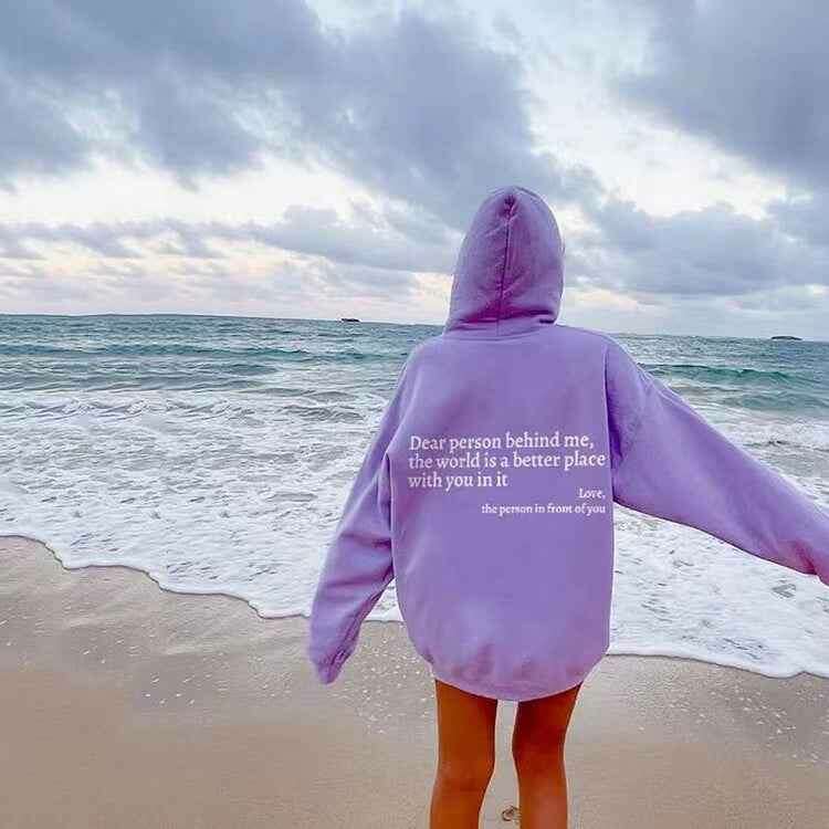 The World Is Better With You Unisex Printed Hoodie - Plush Kangaroo Pocket Purple