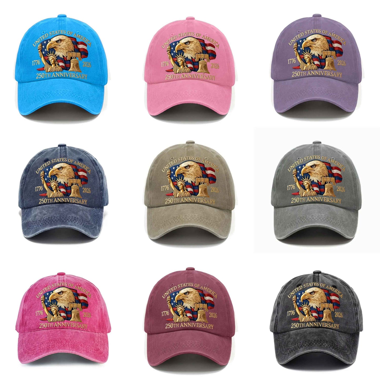 250th Anniversary American Patriotic Cap - Adjustable Unisex Hat with Eagle & 50 Stars/13 Stripes Design, 1776-2026 Inscription, Available in 9 Colors - Perfect Gift for History Enthusiasts and 4th of July Celebrations