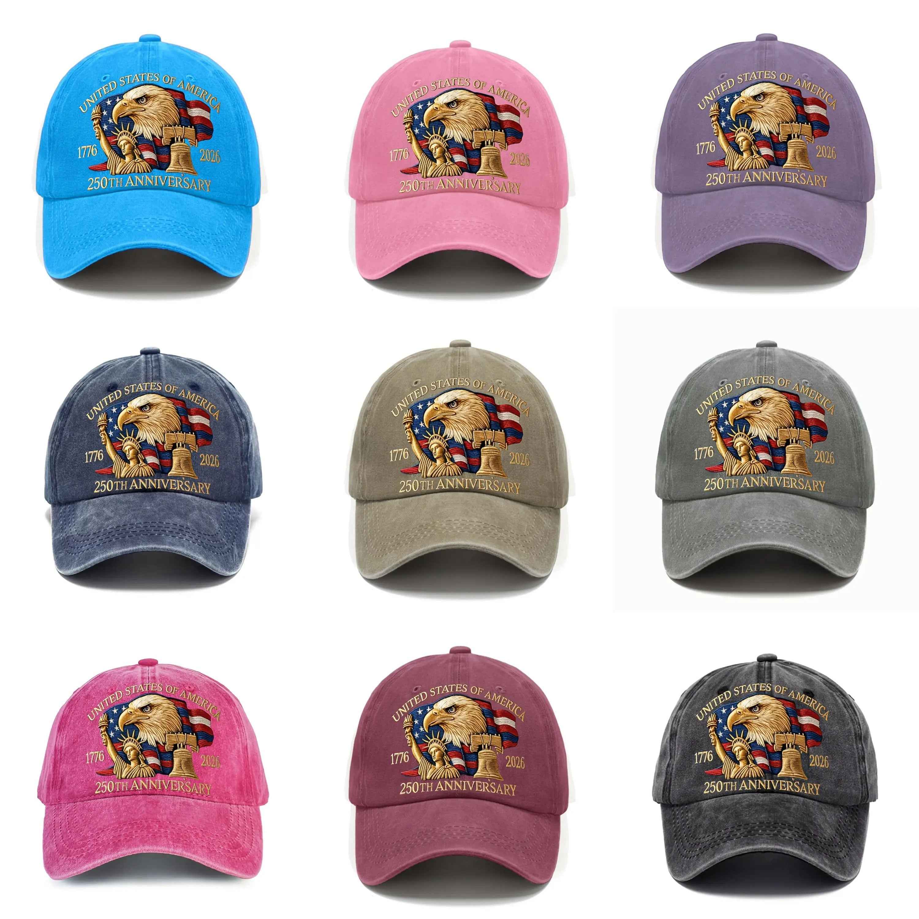250th Anniversary American Patriotic Cap - Adjustable Unisex Hat with Eagle & 50 Stars/13 Stripes Design, 1776-2026 Inscription, Available in 9 Colors - Perfect Gift for History Enthusiasts and 4th of July Celebrations