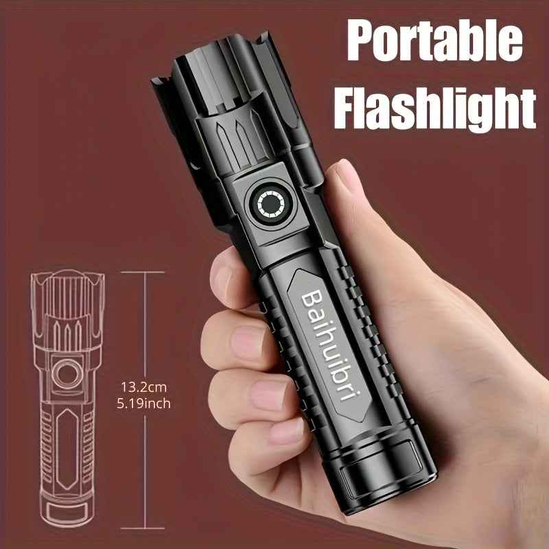 1pc Baihuibri Super Bright LED Flashlight with Telescopic Zoom & Wide Beam - 800Mah Rechargeable Usb-Powered, 150 Lumens, 7874.02inch Range, 3-Mode (High/Led/Flashlight)