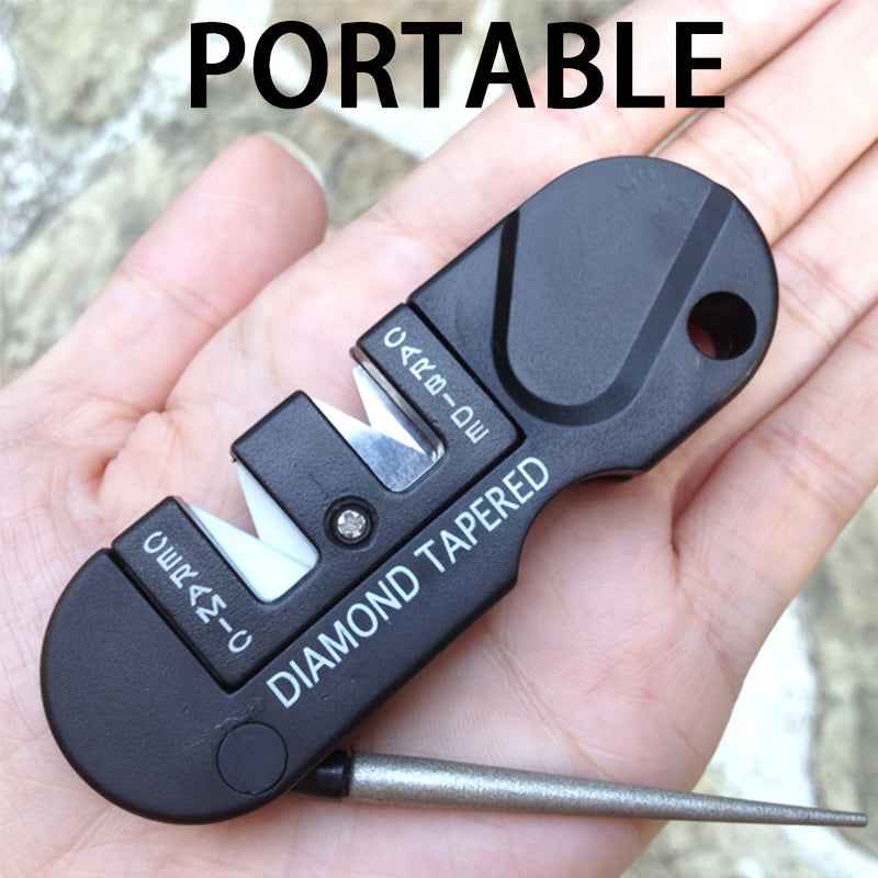 [Multi-Tool Knife Sharpener] 4-in-1 Multi-Tool Outdoor Knife Sharpener & Sharpening Tool | Lightweight Stainless Steel Clip-On Design, Ambidextrous, for Camping, Hiking, Fishing, DIY Projects, Camping Accessories, Sleek Metal