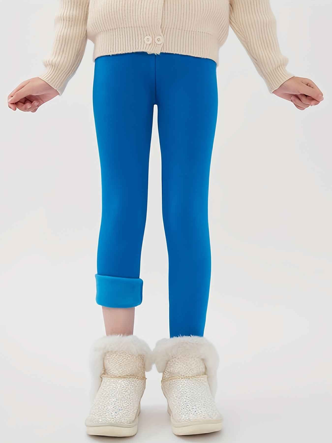 3pcs Winter-Lined Leggings for Kids - Warm Skinny Fit Tights for Boys & Girls, 95% Polyester/5% Spandex, Perfect for Playdates and Cold Weather