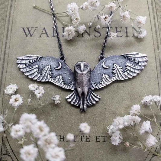 Vintage Owl Pendant Necklace with Moon Phase Art – Unique Animal Totem Jewelry Gift for Women and Women's Satin Pajama Set