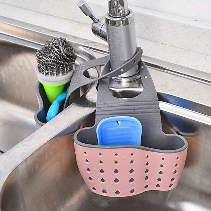 Multifunctional Sink Sponge Rack with Adjustable Strap - Convenient Hanging Bag for Organizing and Draining Sponges - Ideal for Kitchen and Bathroom Supplies Pink