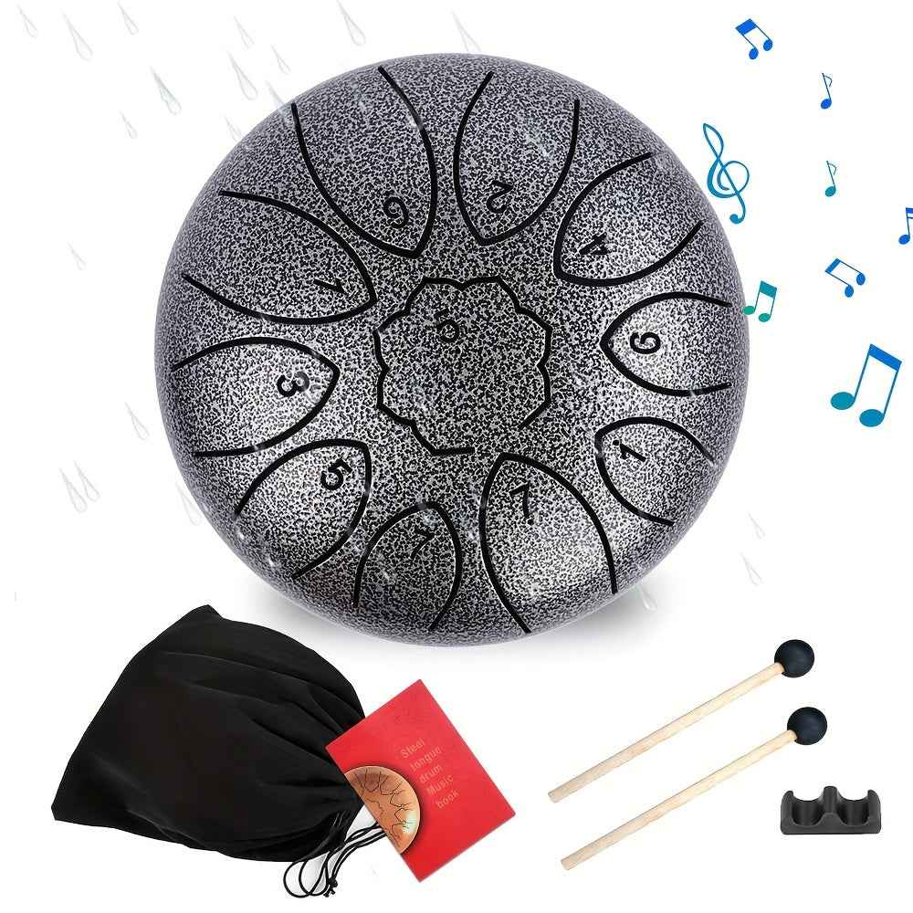 11-Tone Steel Tongue Drum - 6-Inch Outdoor Rain Drum with Drumsticks and Storage Bag 11pcs 6-inch, 11-tone Silvery