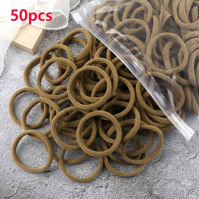 Hair Bands for Women - 50pcs Set Basic Elastic Headbands in Solid Colors for Ponytails and Hair Accessories 50pcs khaki
