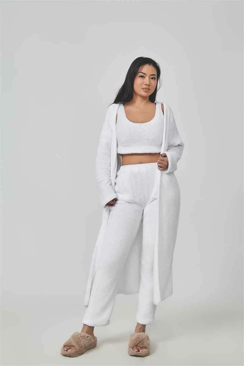 3-Piece Women's Pajama Set for Cozy Winter Loungewear White